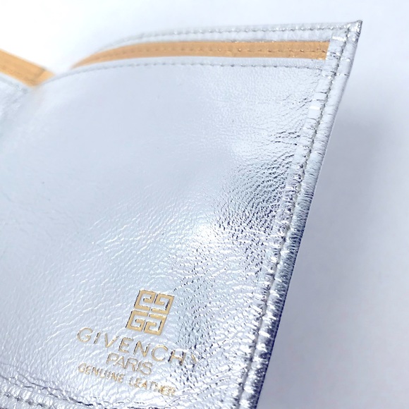 Vintage Givenchy Genuine Leather Wallet Silver Metallic Gold Colour Detailing - Picture 9 of 13